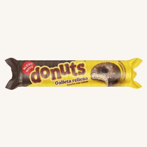 Donuts Biscuits filled with Donuts cream and cocoa topping, tray 140g