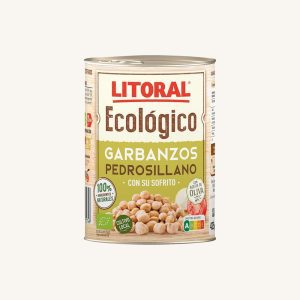 Litoral Organic Pedrosillano chickpeas with sofrito (fried tomato with vegetables), ready meal, can 425g