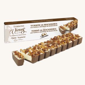 Torrons Vicens Macadamia nougat with Bourbon Vanilla from Madagascar (turrón : torró), case 300g